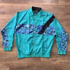 John Weitz Women's Large 80's 90's Windbreaker Nylon Lightweight Track Jacket